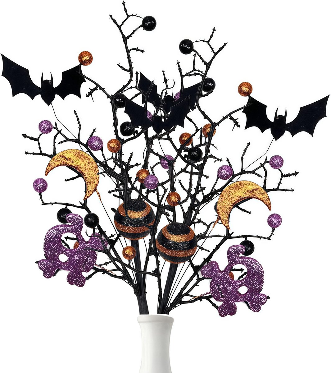 Claoner 2 stuks zwarte droge tak vleermuizen tak simulatie bloem takken Halloween partij decoratie hangers lengte 45 cm