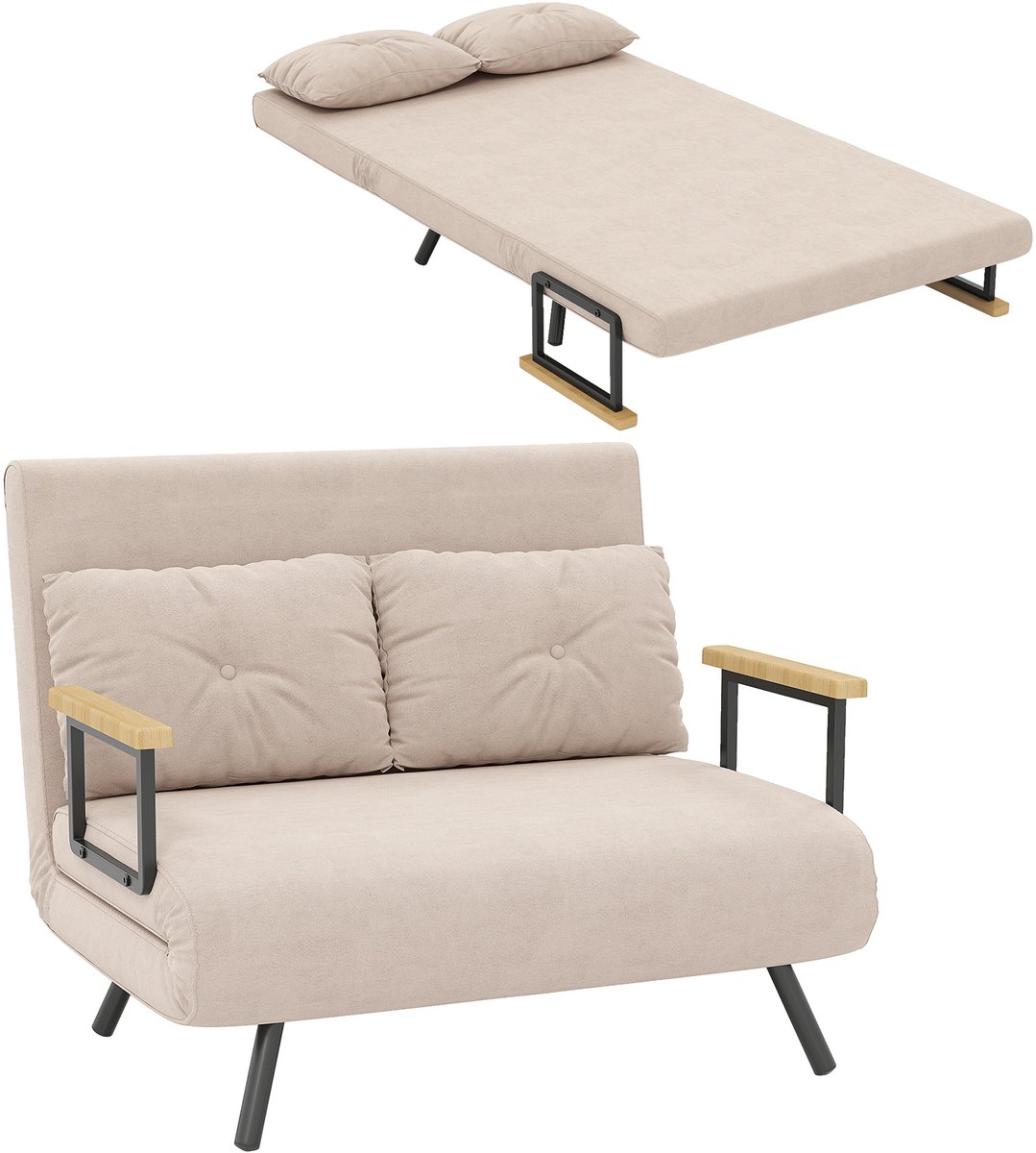 HOMCOM slaapbank - polyester - 102x73x81cm - beige