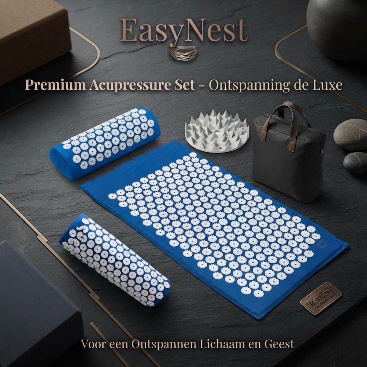Acupressuurmat met Kussen – Blauw – Acupressuur Massage Mat voor Rug, Nek en Schouders – Ontspanning en Dagelijks Gebruik