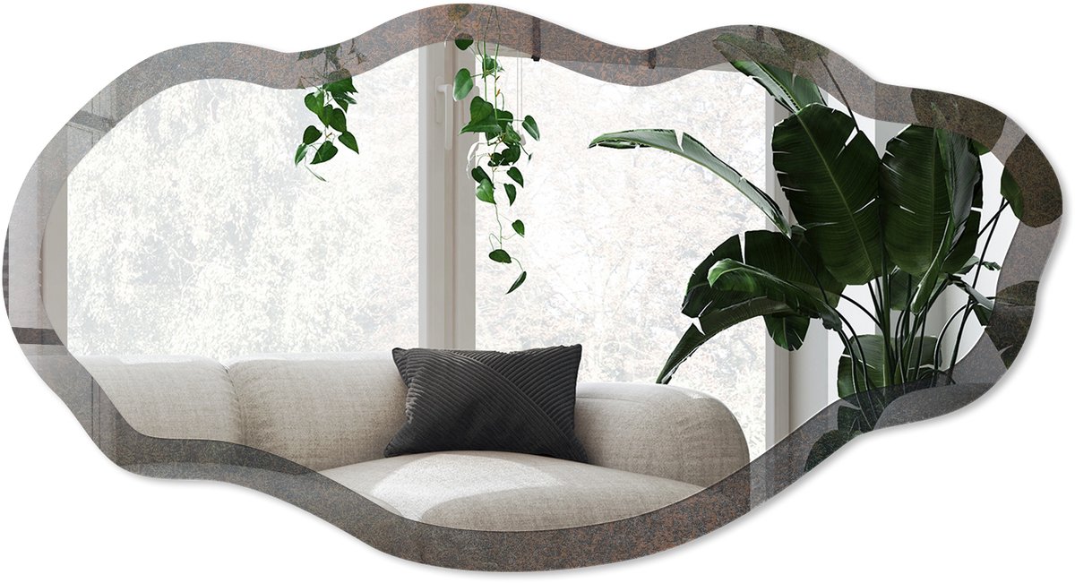 Wallfluent Industriële Textuur Spiegel - Bruin Strakke Rechthoekige Spiegel - Organische Spiegel - Woonkamer, Kantoor, Hal - Industrieel / Loft - 45x90 cm - Totale afmeting 52x97 cm