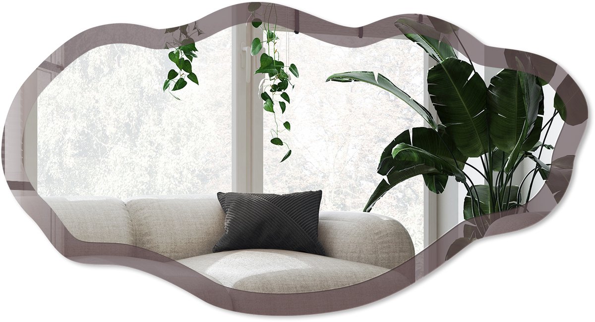 Wallfluent Grijze Kleur Spiegel - Paars Rechthoekige Spiegel Voor Interieur - Organische Spiegel - Kantoor, Woonkamer, Slaapkamer - Minimalistisch - 45x90 cm - Totale afmeting 52x97 cm