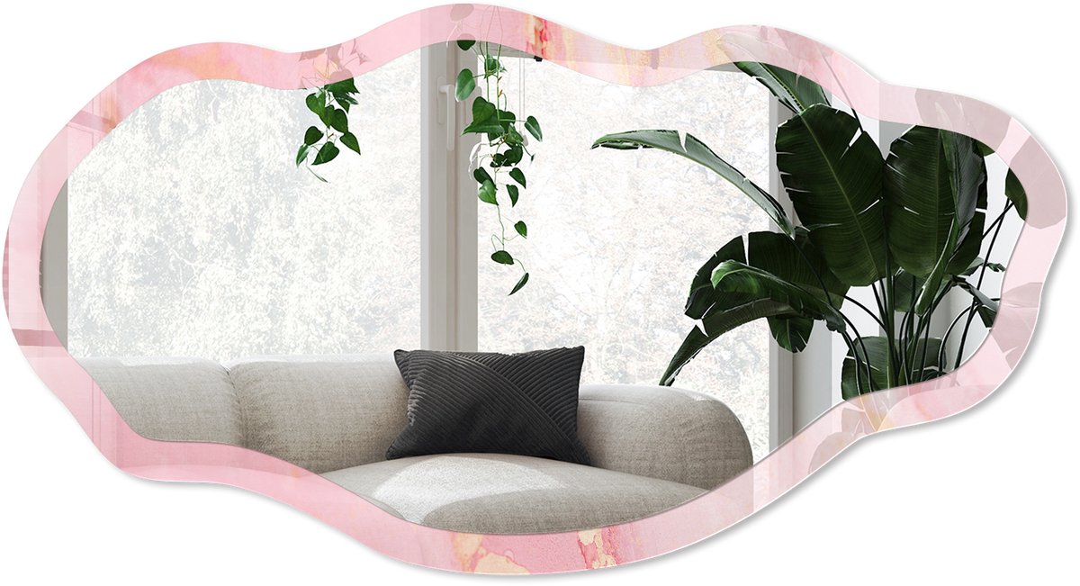 Wallfluent Roze Droom Spiegel - Roze Moderne Rechthoekige Wandspiegel - Organische Spiegel - Woonkamer - Klassiek - 45x90 cm - Totale afmeting 52x97 cm