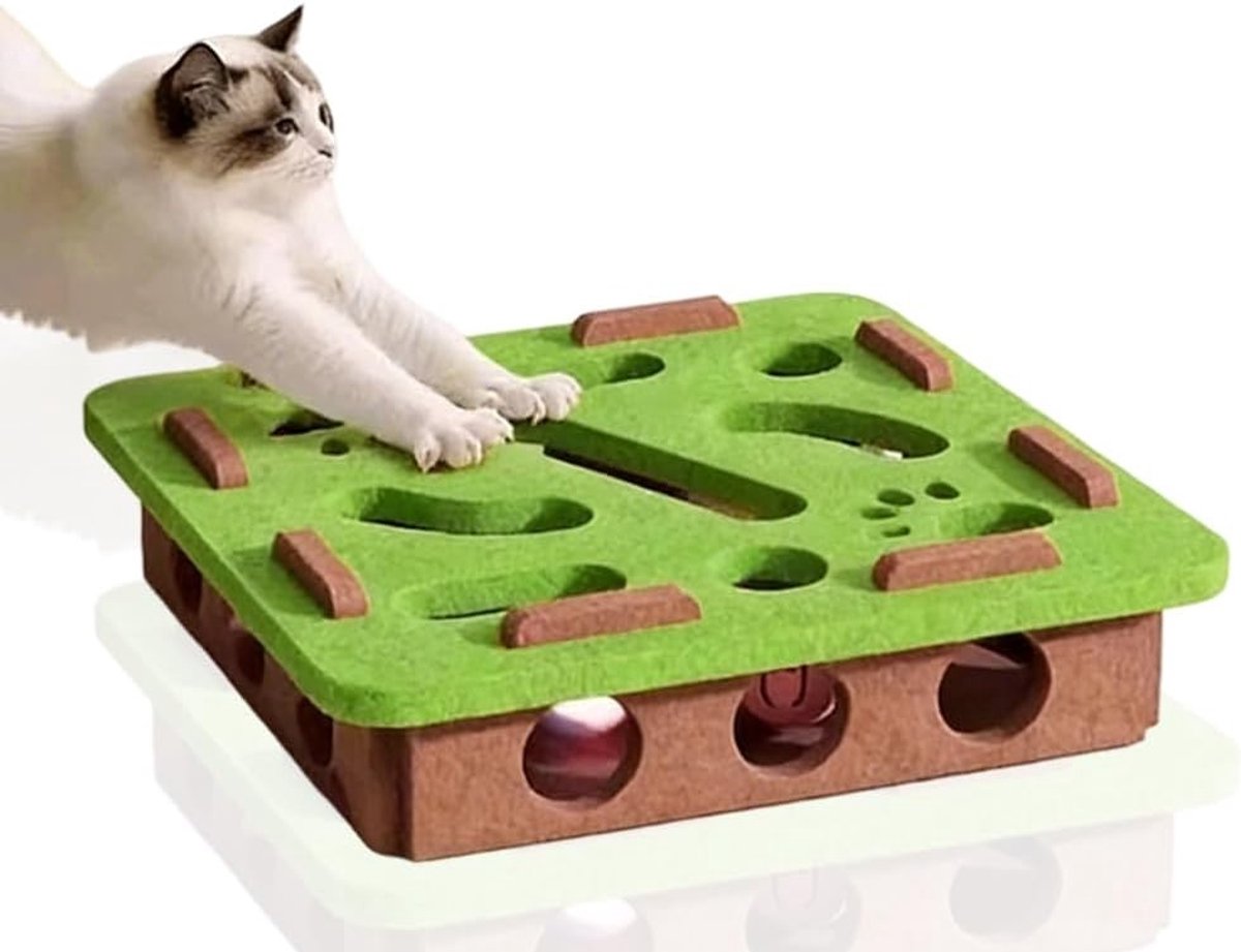 Voerpuzzel voor kat - Grijs - Vilten interactief kattenspeelgoed met rollende bal - Voor volwassen katten en kittens