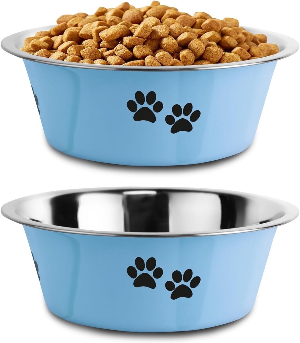 Verhoogde voerbak voor grote hond - Roestvrij staal - 2-delige set met antislip siliconen - Geschikt voor honden en katten