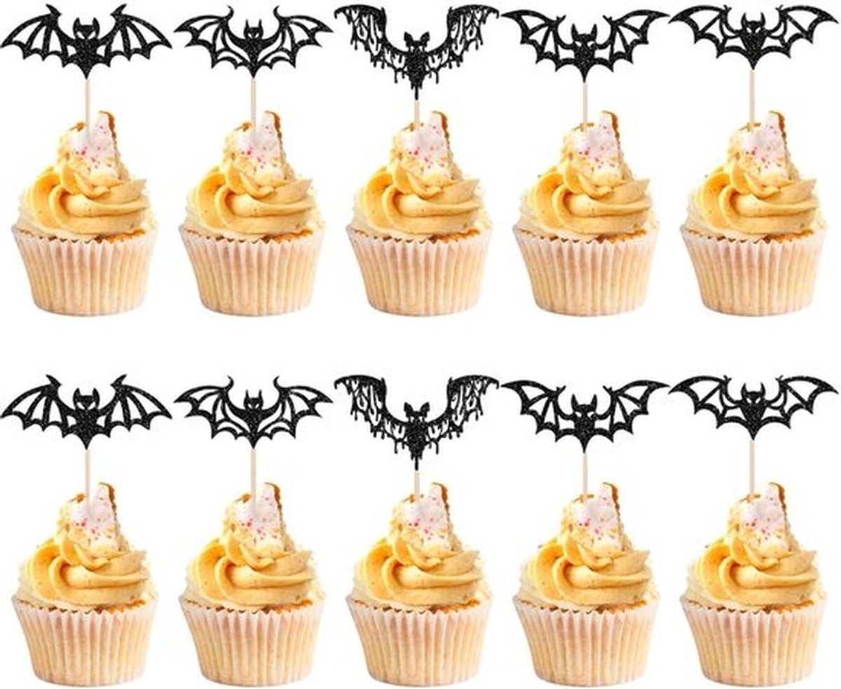 30 stuks taartdecoratie voor Halloween, vleermuis, cupcake-toppers, Halloween-cupcake-decoratie, Halloween-taarttoppers, geschikt voor Halloween-party, tovenaarfeest, verjaardagsfeest