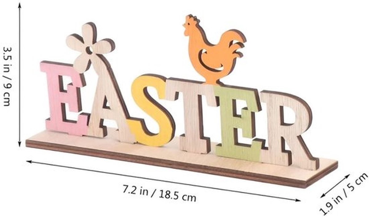 Houten Opschrift - Paasdecoratie - Lente Decoratie - Cartoon Konijn - 2 Stuks - Hoogwaardig Hout - 18,5 x 5 x 9 cm