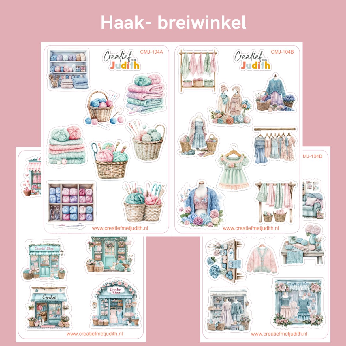 Bullet Journal Stickers - Planner Agenda Stickers - Crochet shop stickers - 4 stickervellen - Scrapbook stickers - Deco stickers - haak- en breiwinkelstickers - volwassenen en kinderen