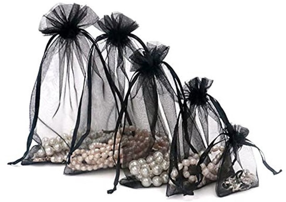 - Organza zakjes - Geschenken - 100 stuks - Zwart - Trekkoord - Perfect voor bruiloften, festivals en feestjes