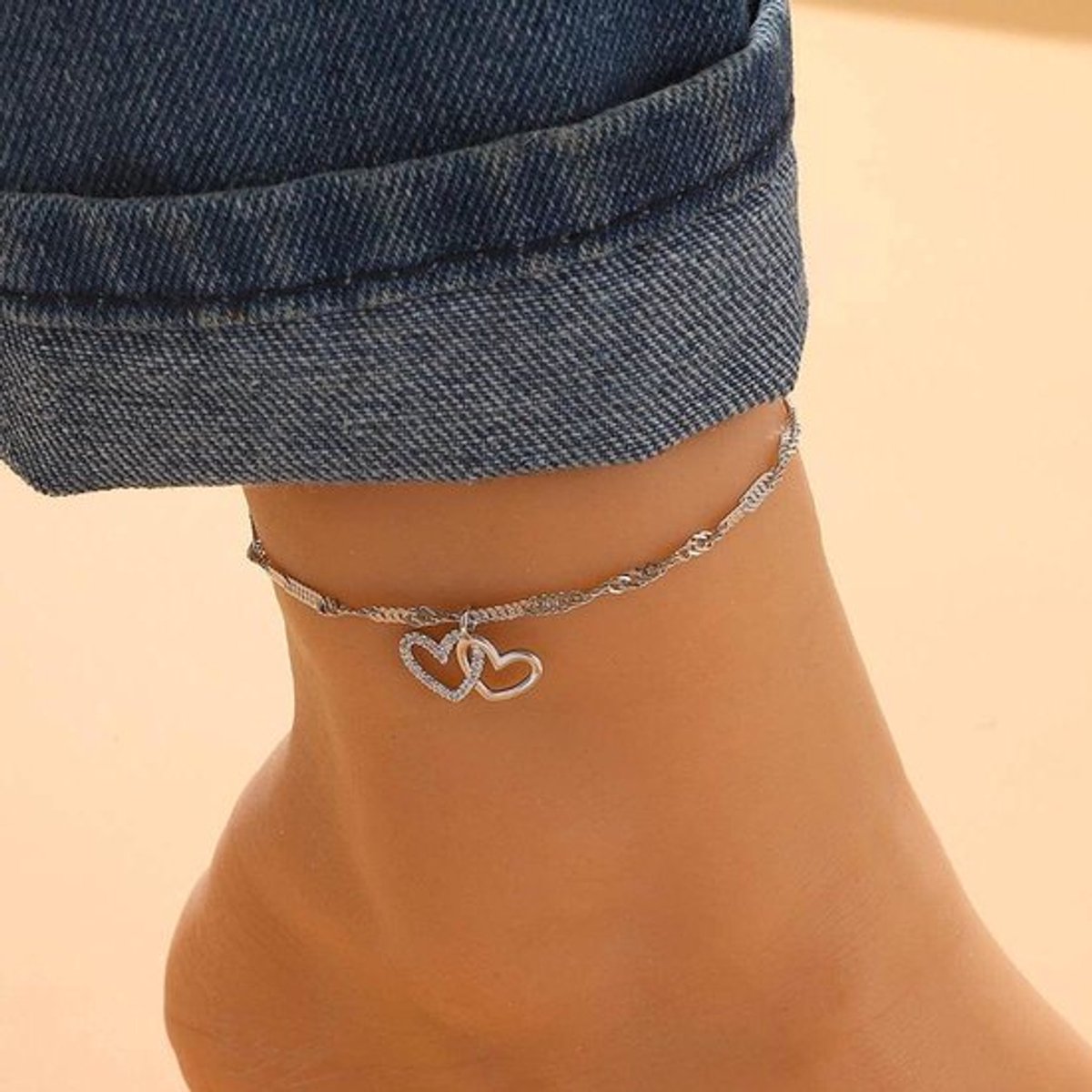 Enkelbandje met Strass Hart Hanger - Verstelbare Enkel Armband voor Strand Zomer - Vrouwen en Meisjes - Voet Sieraden Ketting