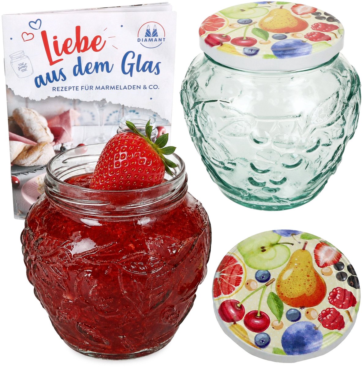 2-delige set jamfles 580ml FRUTTA VASO met fruit-relief + TO82 deksel Comic-fruit