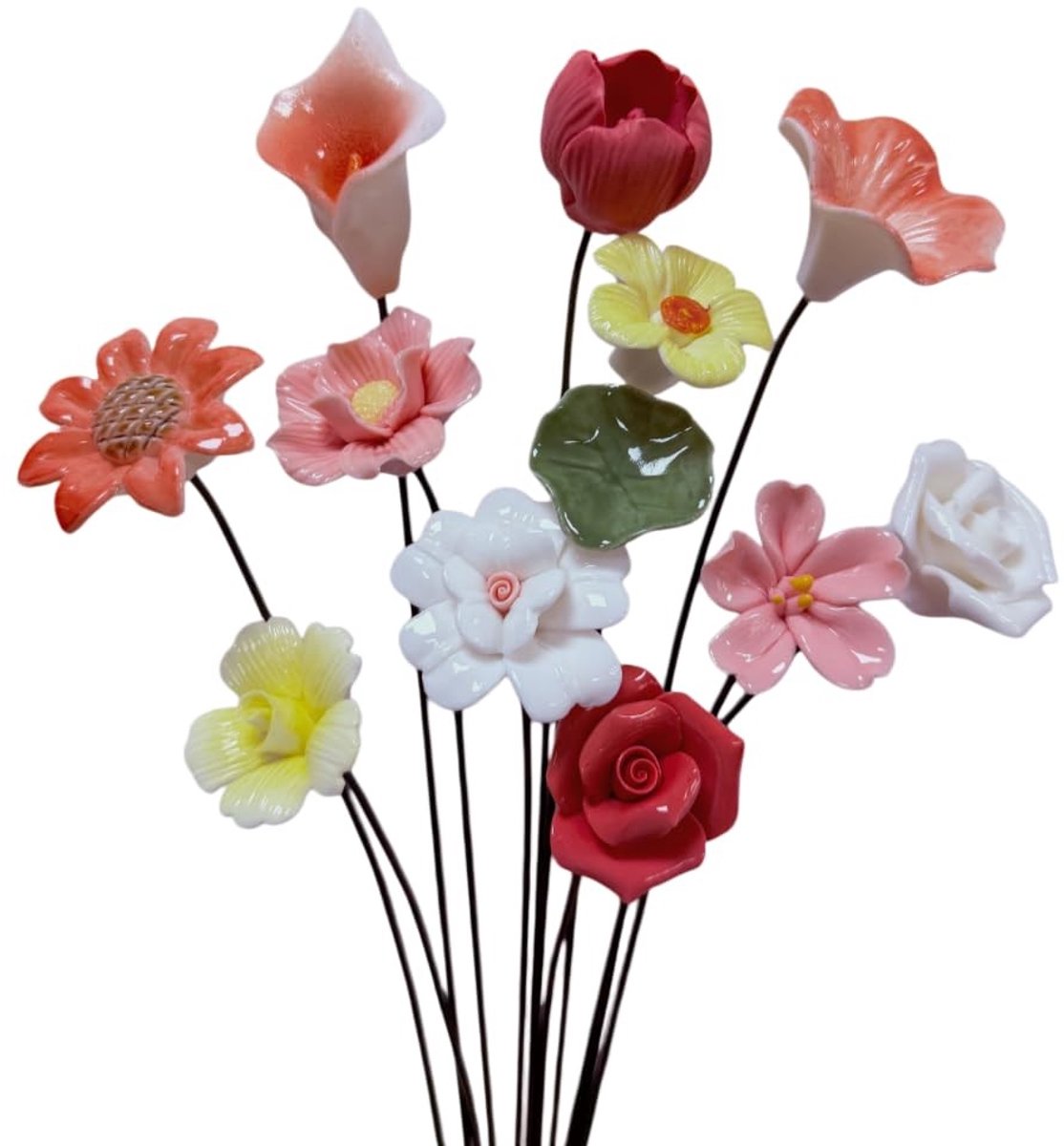 Solidchoice - Set van 12 Handgemaakte Keramische Bloemen voor Buiten