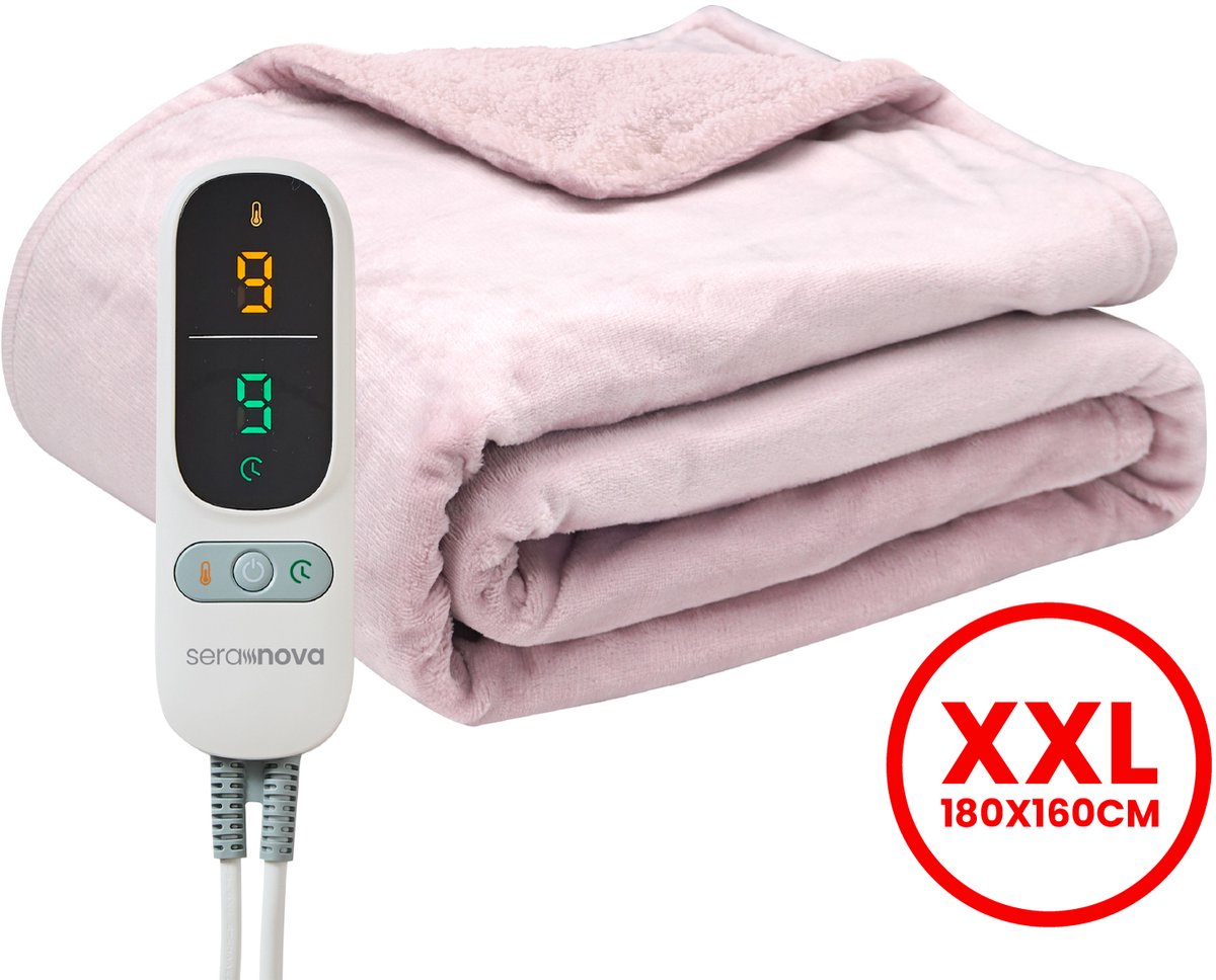 Seranova Elektrische Deken XXL - Extra Warmtedraden - Premium Model - 180x160 cm - 2 persoons Warmtedeken - Dubbelzijdig Fleece Sherpa - Roze