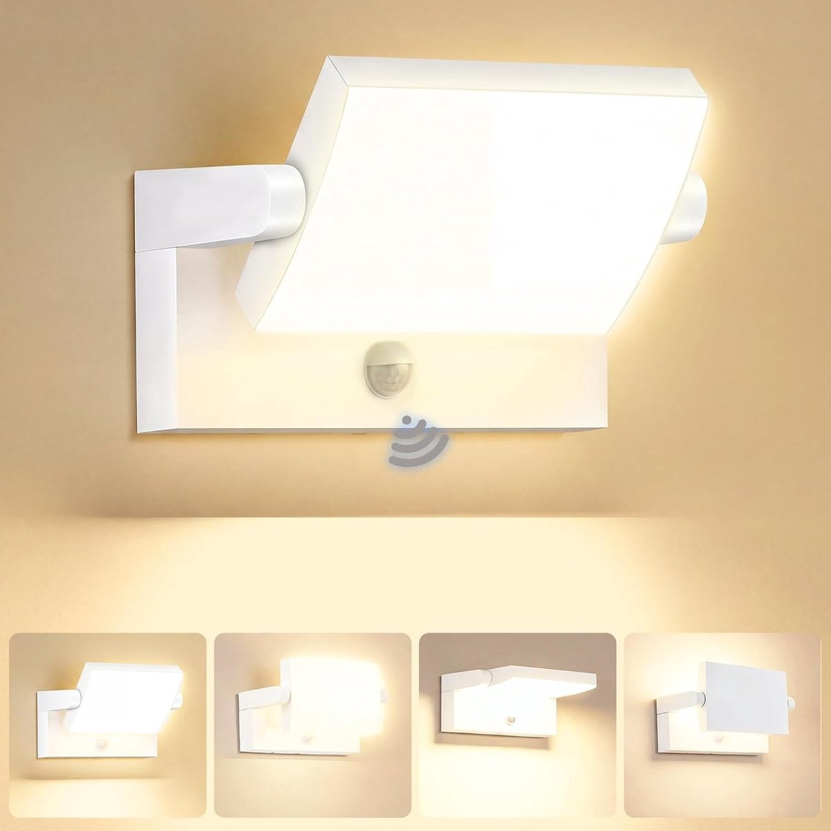 Wandlamp met Bewegingsmelder - Wit - 23 x 12 x 16 cm - 350° Draaibaar LEDpaneel - Voor Binnen en Buiten