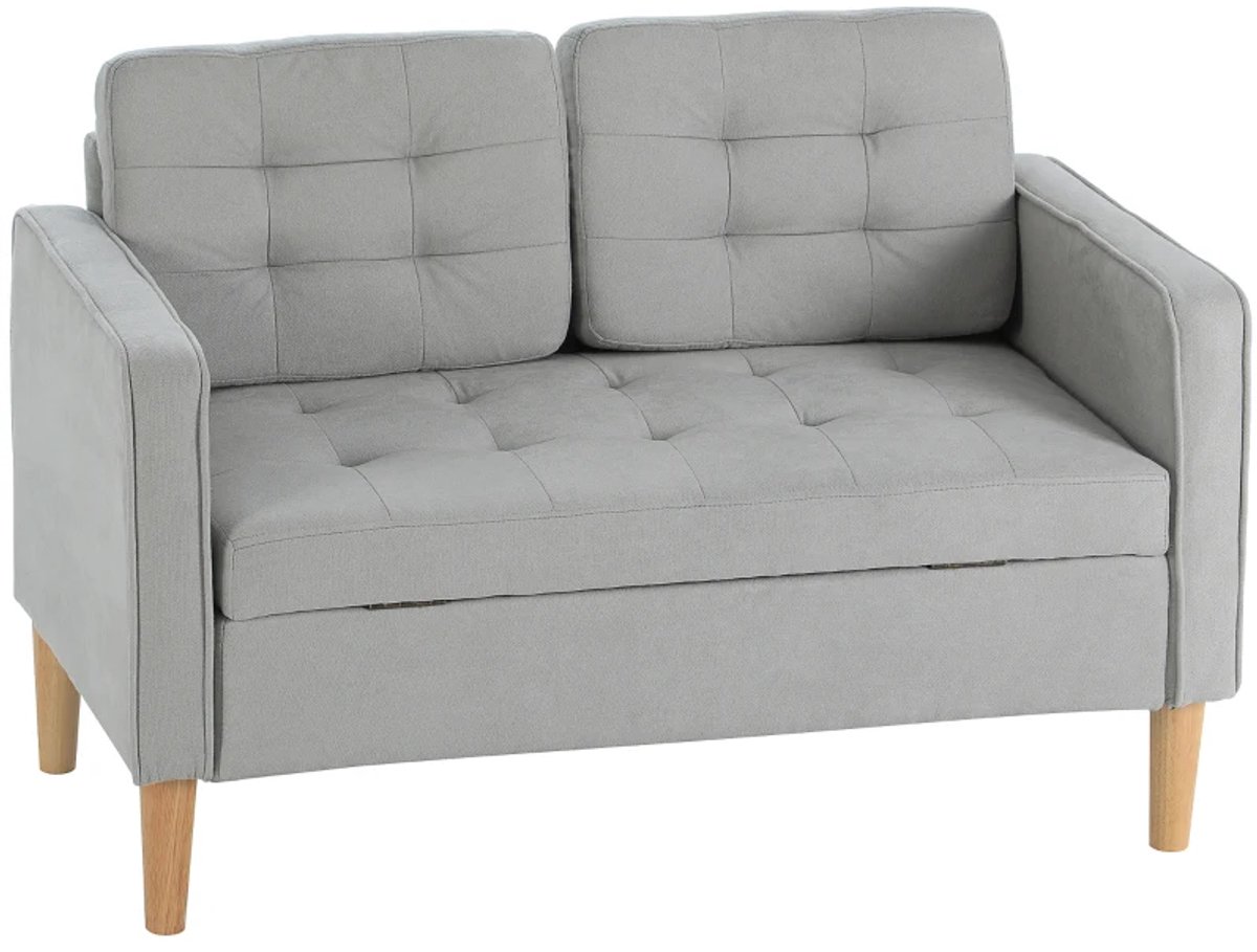 2-Zitsbanken - Tweezitsbank met Opbergruimte - Knoopstiksel - Kussens - Rubberboomhout - 117 x 62 x 78 cm - Lichtgrijs