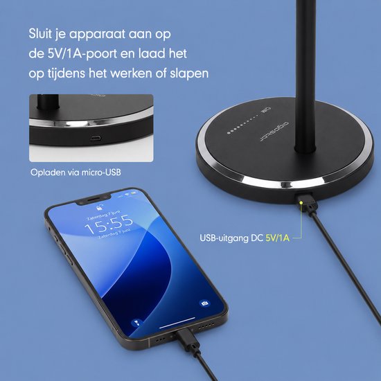 Aigostar LED Bureaulamp Dimbaar - Oogvriendelijke Tafellamp met Touchbediening - 5 Lichtkleuren en 10 Helderheidsniveaus - USB Poort - Zwart van Aigostar — afbeelding 4