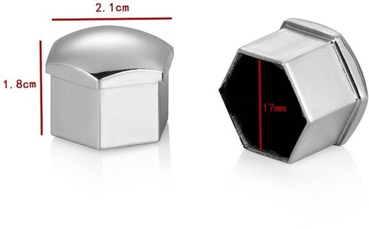 Wielboutkappen - Beschermende Hoedjes - 17 mm - Zilveren Kleur - Decoratieve Kappen - Geschikt voor Diverse Auto's