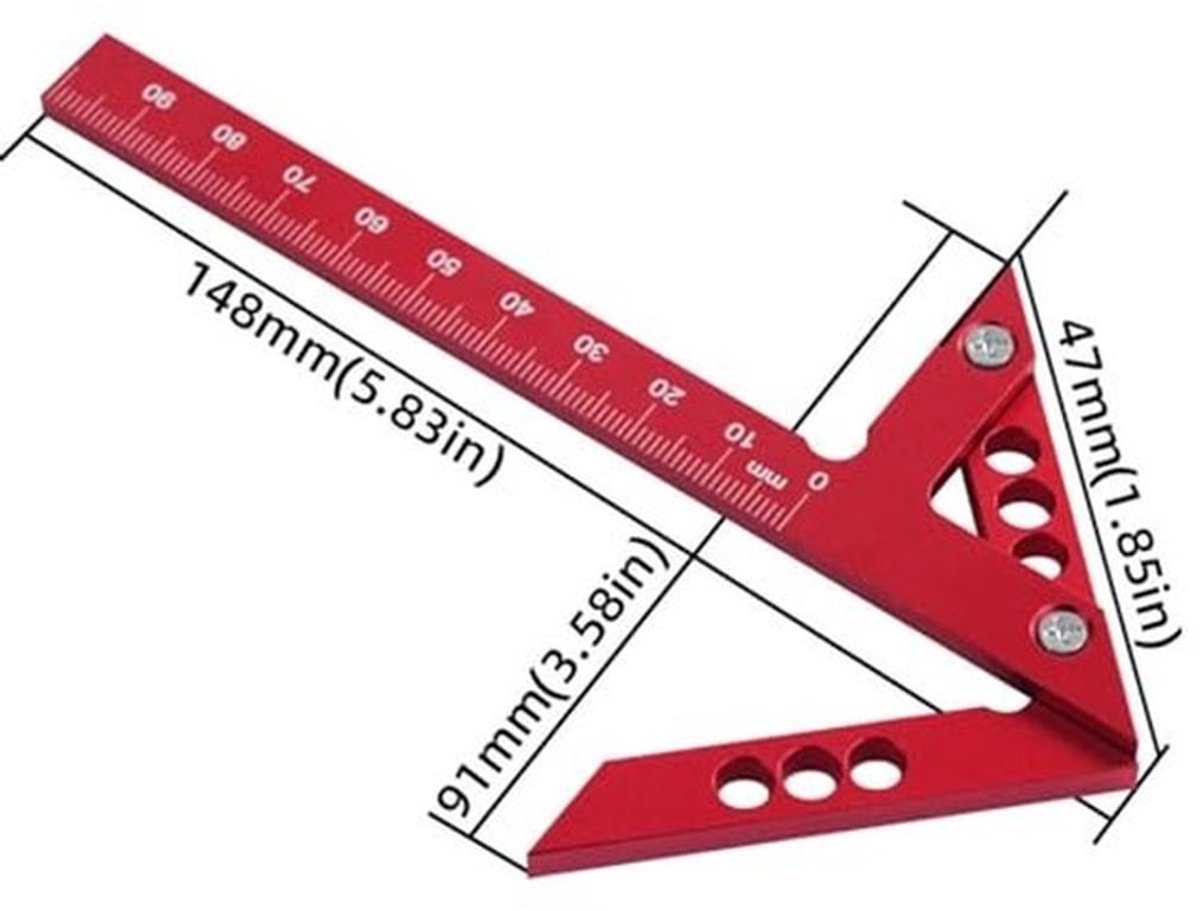 Center Finder Aluminium - Hoeklijn 45/90 Graden - Houtbewerking Gereedschap - Precisie Meetinstrument - Duurzaam en Lichtgewicht - 100mm Bereik - Markeerruler