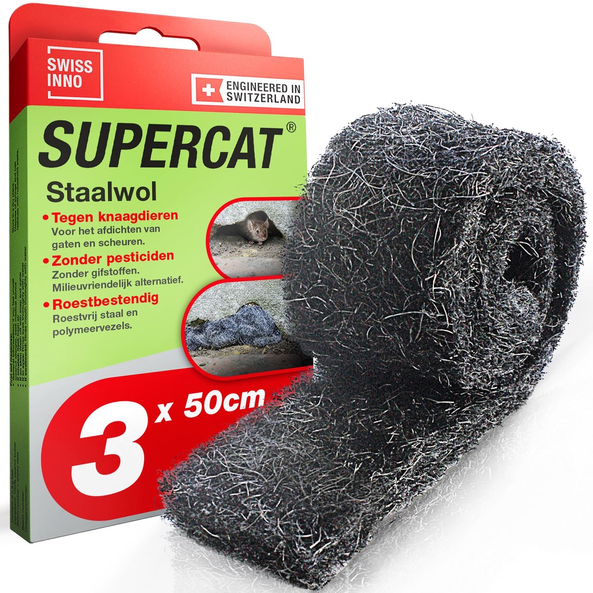 Staalwol tegen Muizen – 3 Rollen RVS Muizenwering – Knaagbestendig & Weerbestendig – 50 x 5 cm