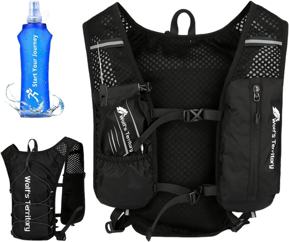 Loopvest - Zwart - One size - Ademend Hardloopvest met Waterfles en Verstelbare Borstbanden - Voor Hardlopen en Trailrunning