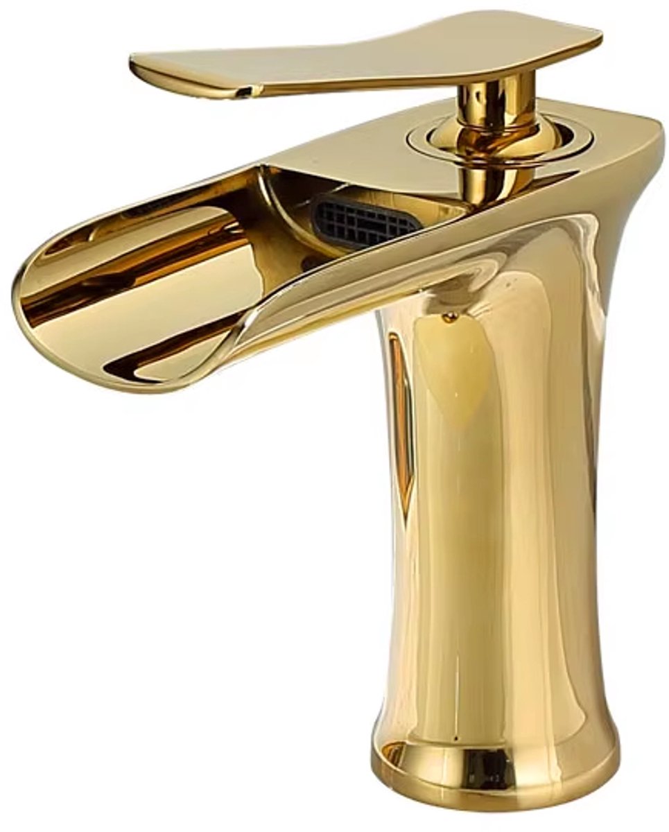 Goude Wastafel Kraan Waterval - Modern Design - Messing - Warm en Koud - Badkamer - Toilet - Keuken