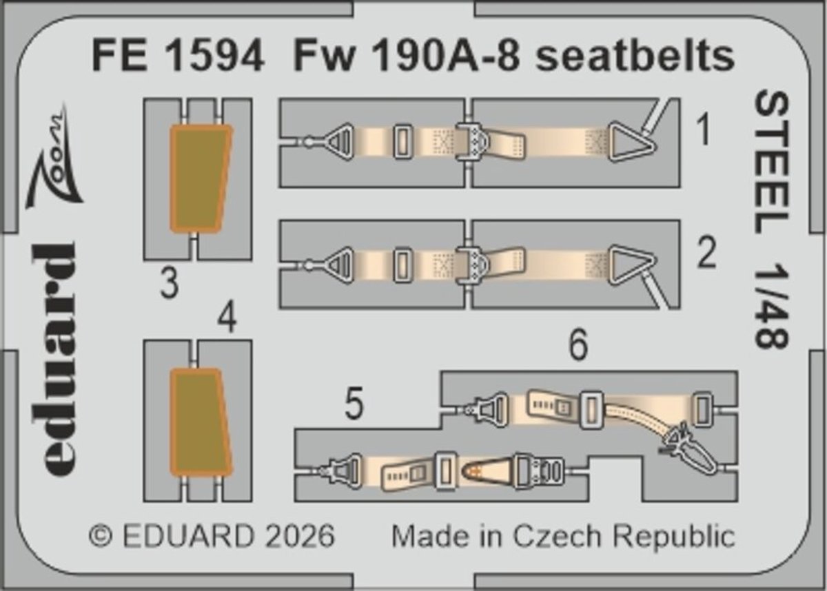 Eduard Modelbouwdecoratie - FE1594 Zoom Set - Stalen Veiligheidsgordels voor Focke-Wulf Fw 190 A-8 - Photo-etch