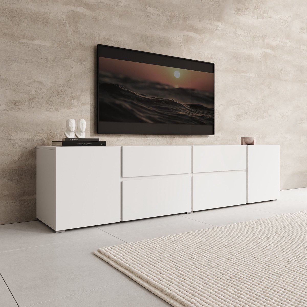 Meubella - Aroji - TV-Meubel - Wit - 195x40x48 cm