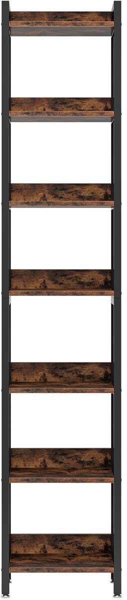 Mura Boekenkast - Opbergkast - Vitrinekast - Wandrek - Opbergrek - Boekenrek - 200cm Extra Hoog - 7 Etages - Bruin/Zwart