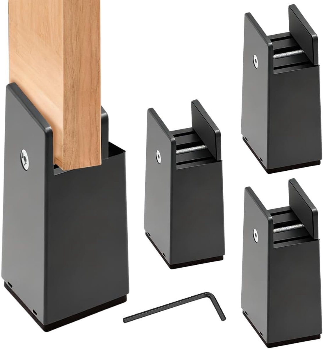 4 stuks Meubelverhogingen, bedpoten, verstelbaar, 10 cm, voor vierkante of rechte meubelpoten tot 37 mm breed (zwart)