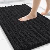 Olanly Badmat Antislip – Chenille Douchemat – Badmat Badkamer – Dik, zacht en absorberend – Zwart – 51X76cm