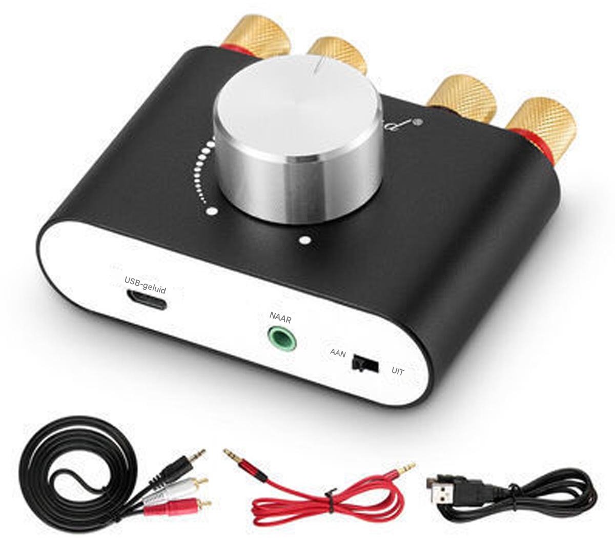 GELLDG Hifi-versterker - Bluetooth 5.0 Digitale Eindversterker - 2.0 Kanaal 50W×2 Draadloze Audio Ontvanger - Geschikt voor Stereo Muziekweergave - Metaal Behuizing - Afmetingen 7.5x7x3.5cm