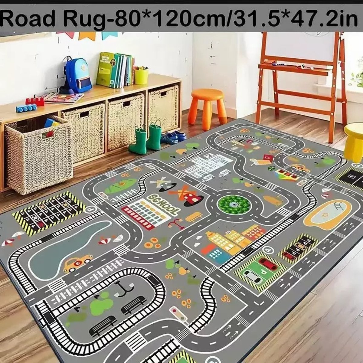 Autospeelmat - Wegtapijt Kinderen - Spelen met Auto's - Antislip Onderkant - 100*160cmstedelijke bouw