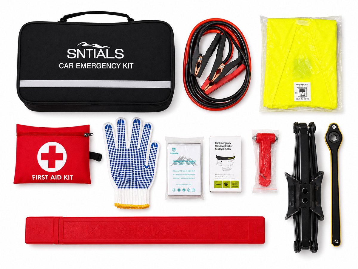 SNTIALS - Nood Kit- Noodpakket - Auto kit - Problemen Auto - Compleet - Betrouwbaar - Startkabel/Gevaren Driehoek/ Hesje - EHBO – foto 5
