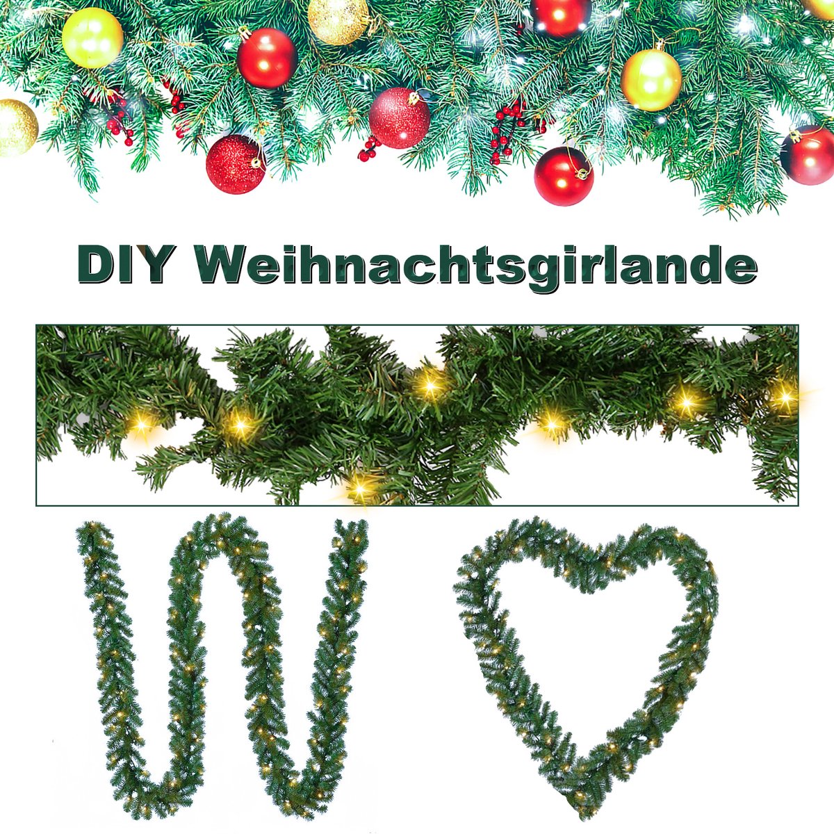 Kerstguirlande met verlichting 5 m - 100 led - groen - warmwit – foto 7