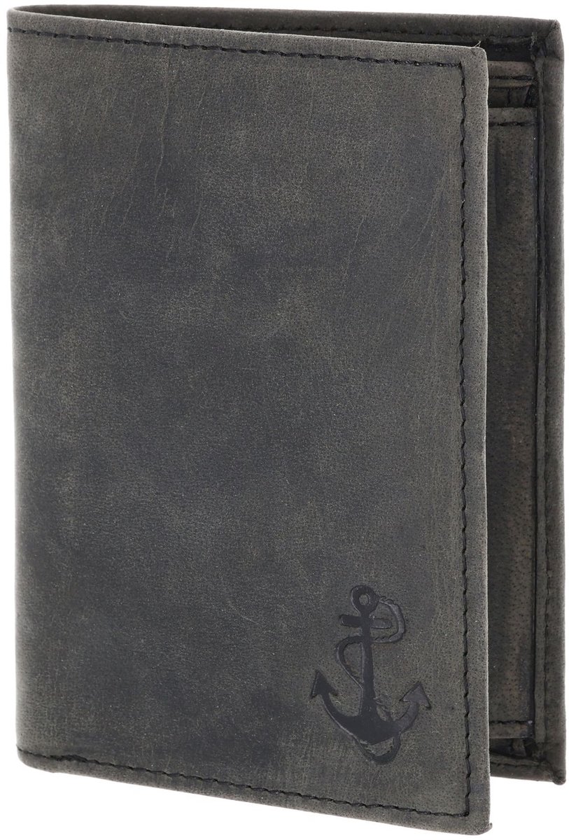 oxmox Leren portemonnee Leather RFID Protect Kombibörse Freedom Anchor Embossed Vintage Black zwart