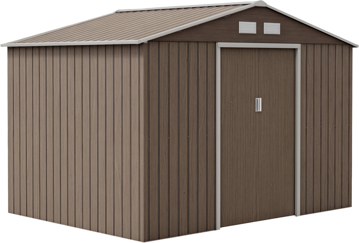 Tuinschuur - 2 schuifdeuren - 4 ramen - weerbestendig - metalen behuizing - 2 - 7 x 1 - 9 x 1 - 9 m - bruin