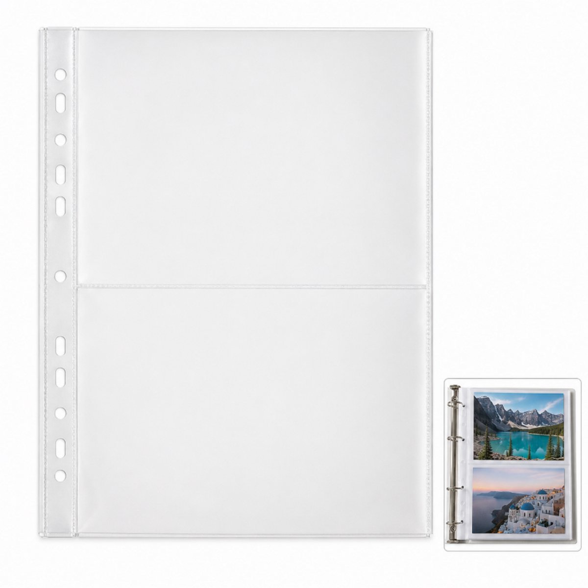 Fotohoezen - A4 TransparantFotobladen - TweeVak -Foto Insteekhoesjes -50 Stuks - voor 2/3/4 ringbanden - Zakformaat 21.5 x 31.1 cm