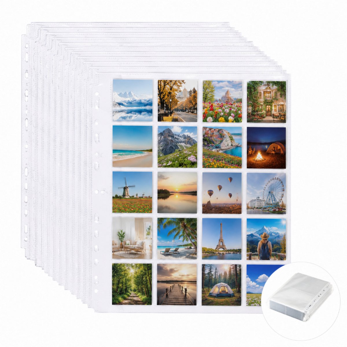 Fotohoezen - A4 TransparantFotobladen - TweeVak -Foto Insteekhoesjes -50 Stuks - voor 2/3/4 ringbanden - Zakformaat 5.5x 5.5cm