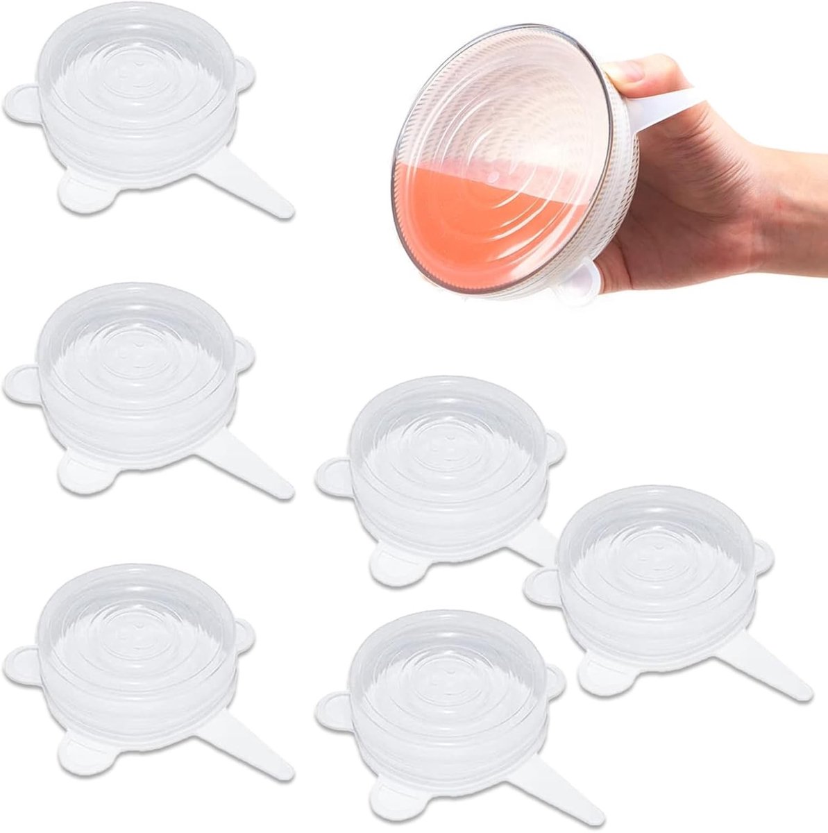 Zachte en Rekbare Siliconen Deksel Set van 6 Stuks voor Voedselopslag, Glazen, Kommen en Fruit