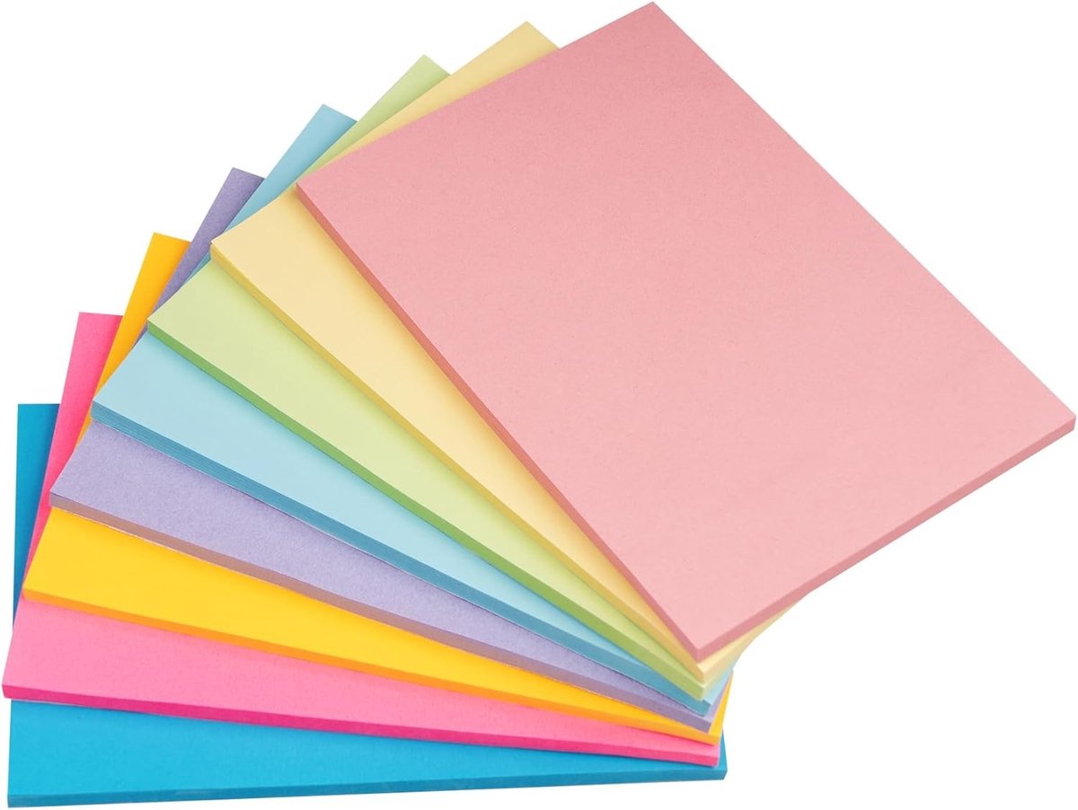 Grote Kleurige Zelfklevende Notities 100 x 150 mm - 400 Stuks voor Kantoor, Studie en Organisatie (8 Kleuren)
