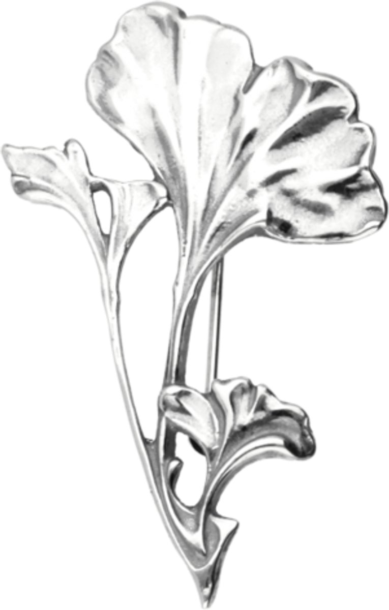 Zilveren Ginkgo blad aan tak Art Nouveau Jugendstil XL hanger en broche