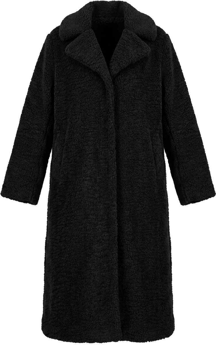 Studio Untold - Dames - Teddymantel lange straight shape reverskraag - Zwart - Maat 58+