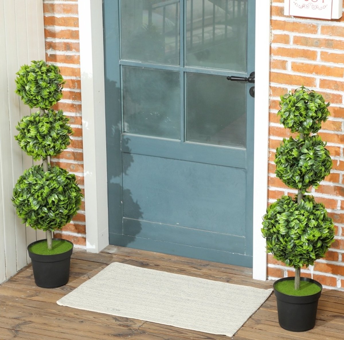 REDOM - Kunstplant in pot - Dubbele bolvormige topiary - UV-bestendig - Onderhoudsvrij - Klassieke stijl - Binnen en buiten - Kunststof - Groen - 100 cm
