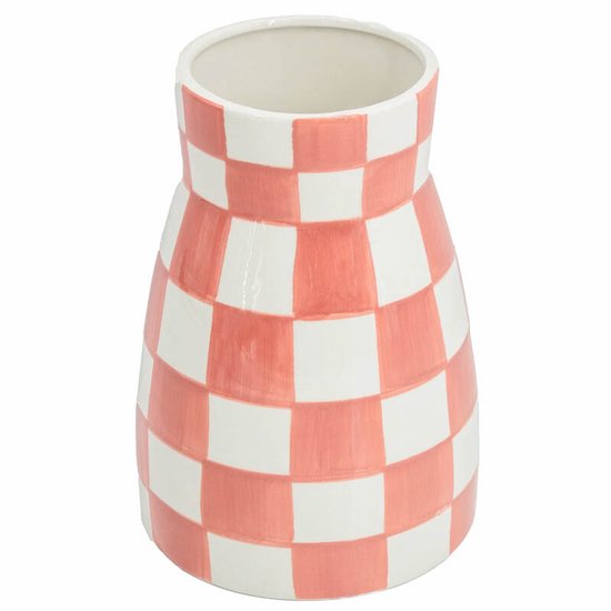 HomeBound by KY | Aardewerk vaas check peach | bloemenvaas aardewerk geblokt