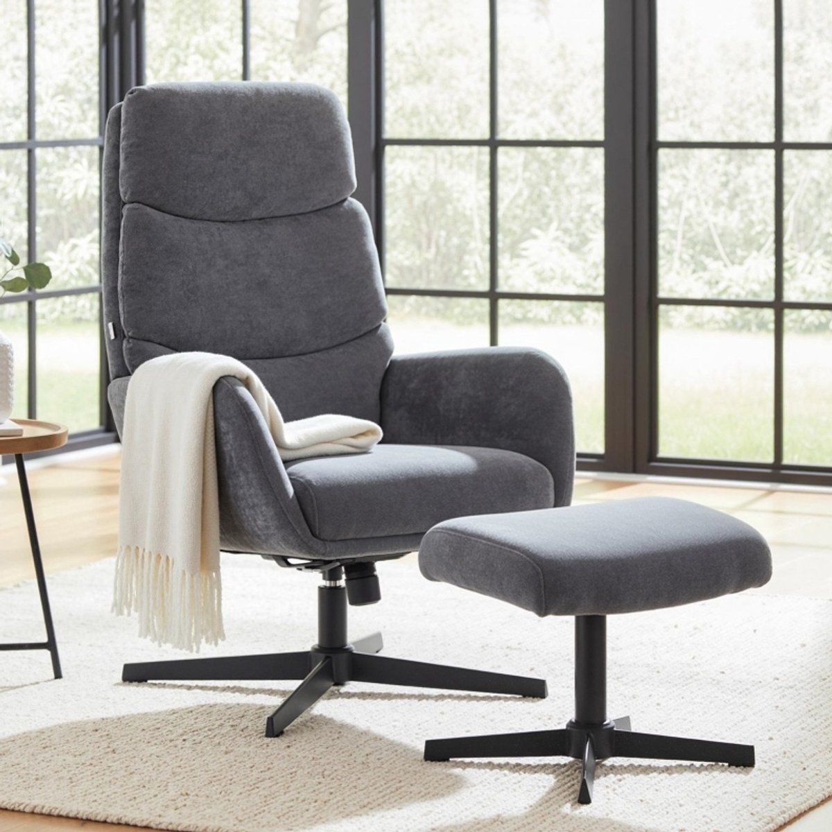 MODENUIT Fauteuil Met Voetenbank - Hoge Rugleuning - Voor Woonkamer En Slaapkamer - Stof - Grijs