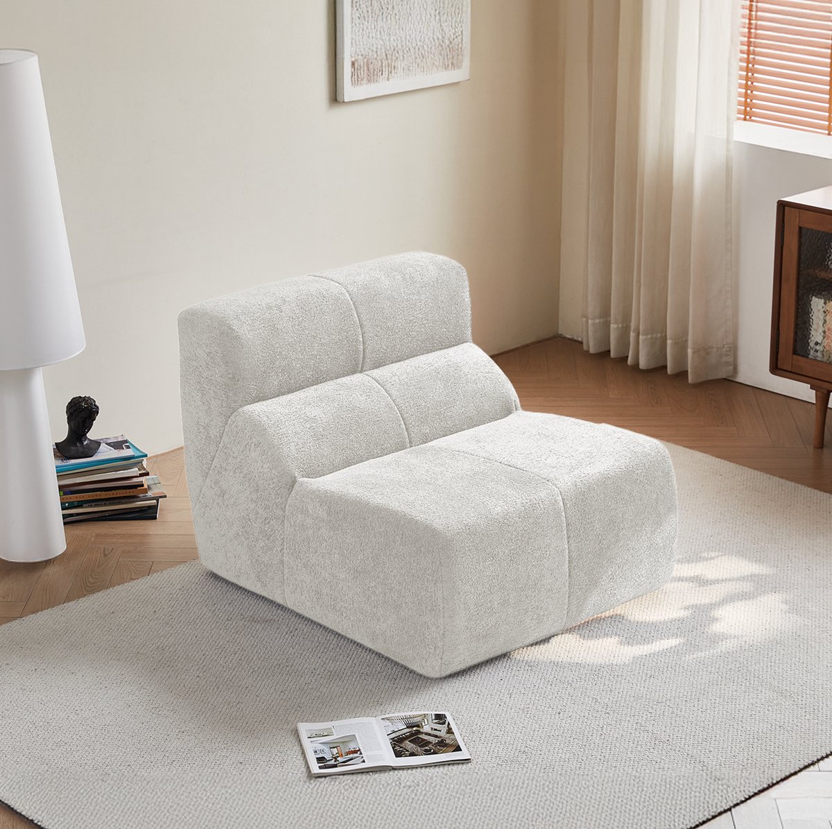 MODENUIT Fauteuil 110 x 94 x 79 cm - Ergonomische Zitting - Voor Woonkamer en Werkkamer - Velvet - Wit