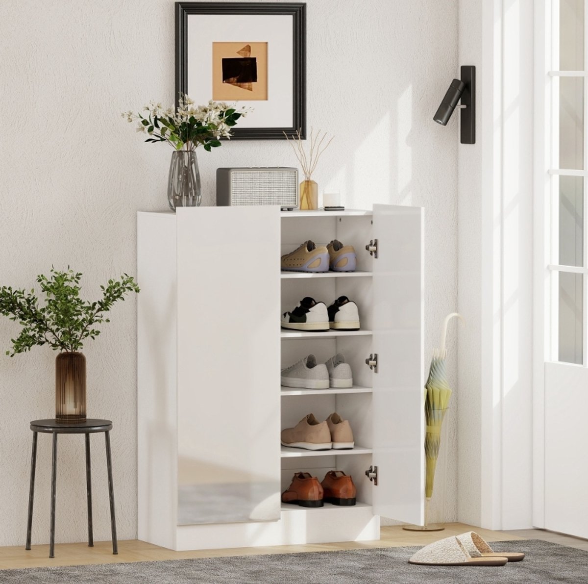 MIVRAY Schoenenkast Met Verstelbare Planken En Soft Close Scharnieren Voor Hal En Gang Wit 72 X 34,5 X 103 Cm