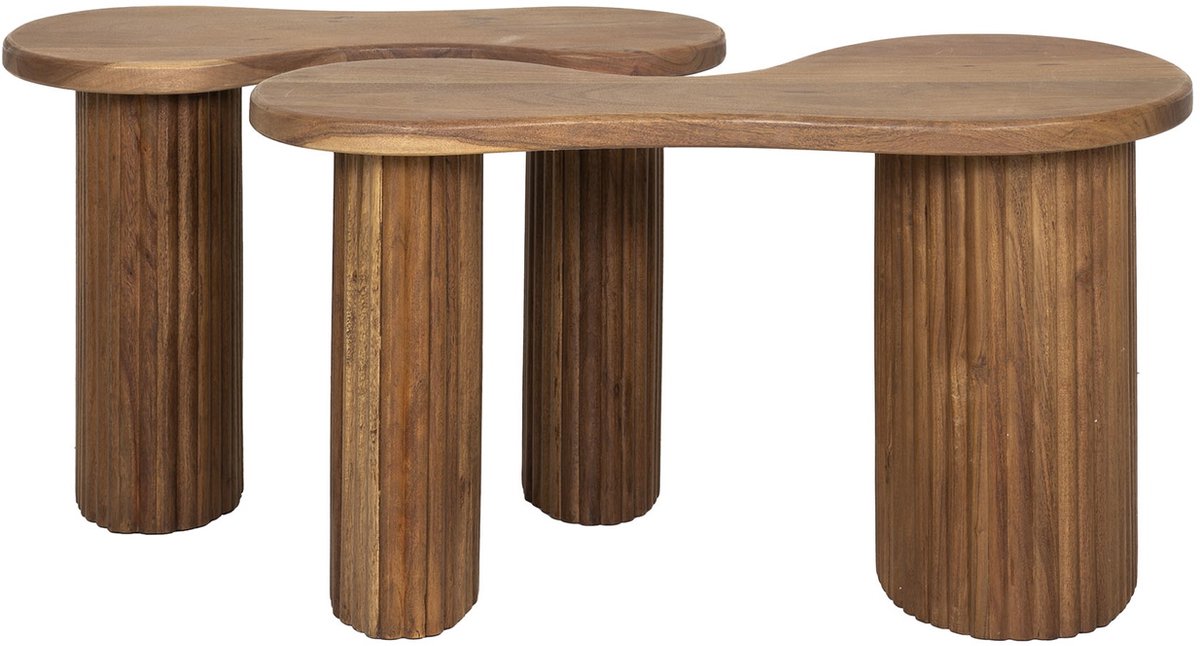 Giga Meubel Salontafel Fuse - Naturel Acaciahout - Set van 2 - 80x45x42cm