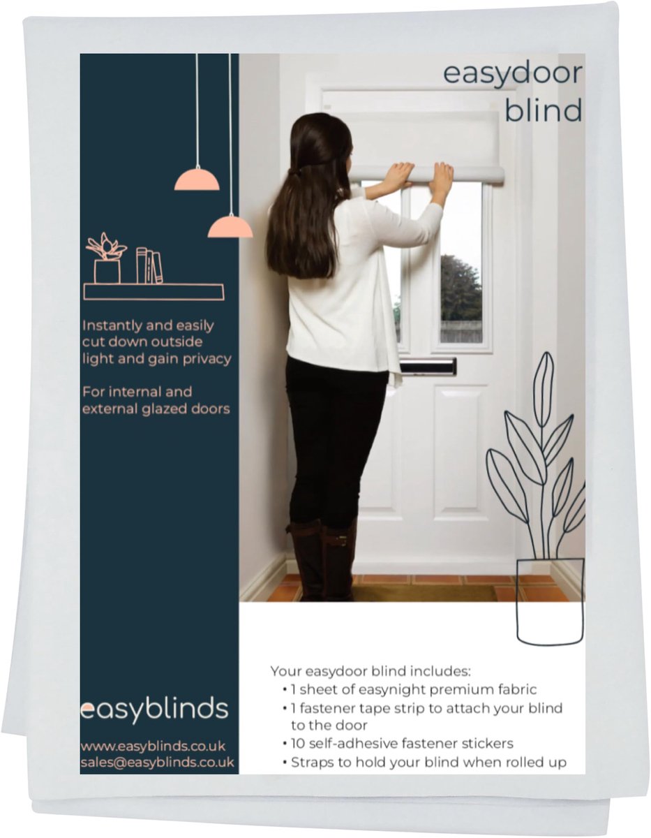 Easyblinds Easydoor rolgordijn voor glazen deuren, quick fix instant blind, wit, halve deur standaard breedte - ShopVlot