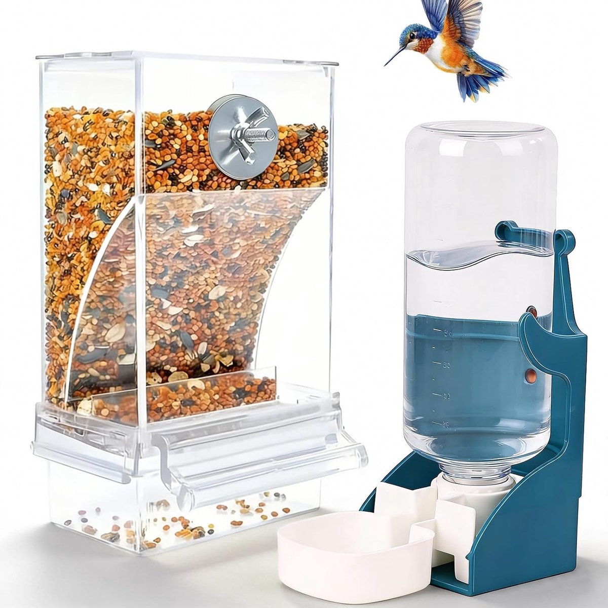 Automatische Voeder- en Waterdispenser voor Vogels - Transparant - 7,5 x 13,5 x 20 cm - Duurzaam Kunststof - Voor Kleine en Middelgrote Vogels