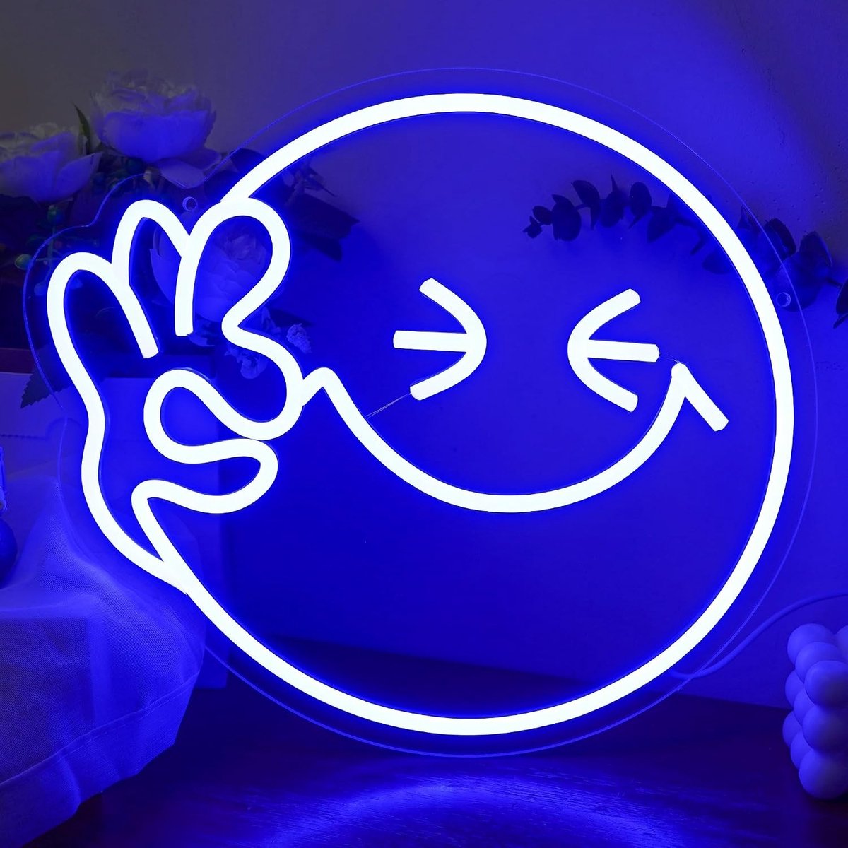 Smile Gezicht Neonlicht - Blauw - Wanddecoratie - LED Neonbord met USB-Aansluiting - Voor Thuis en Verjaardagsfeestjes